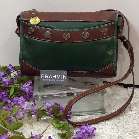 Brahmin vintage green/brown leather crossbody bag